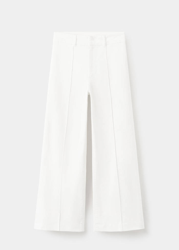 High-waisted wide leg jeans with stitching — White