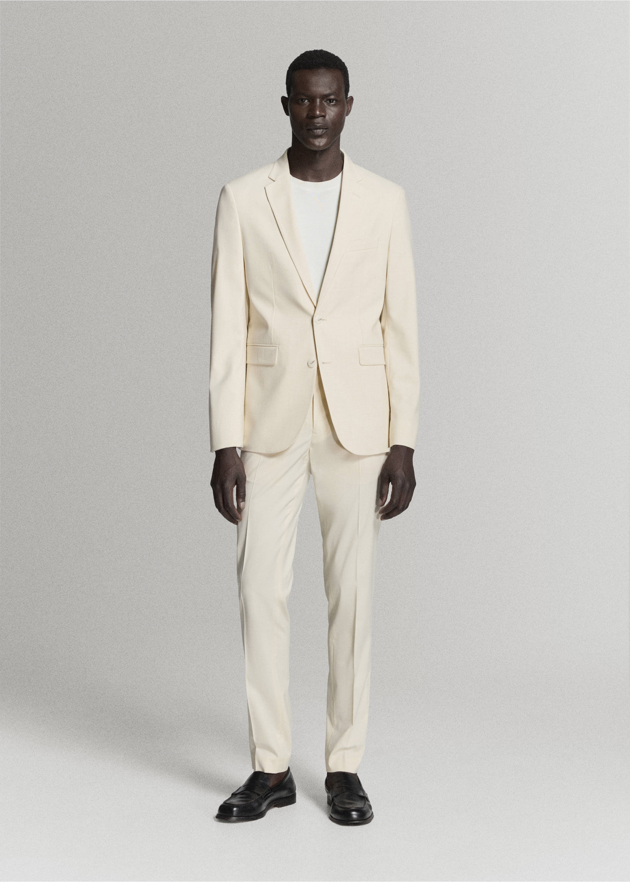 Super slim-fit suit jacket in stretch fabric - General plane, Ecru. Ref: 37061364-00.
