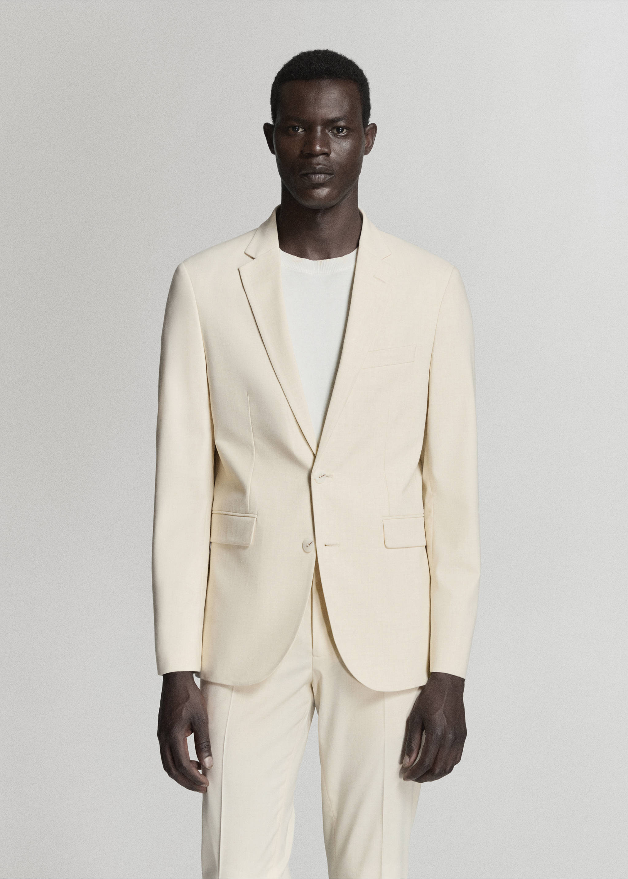 Super slim-fit suit jacket in stretch fabric - Medium plane, Ecru. Ref: 37061364-00.