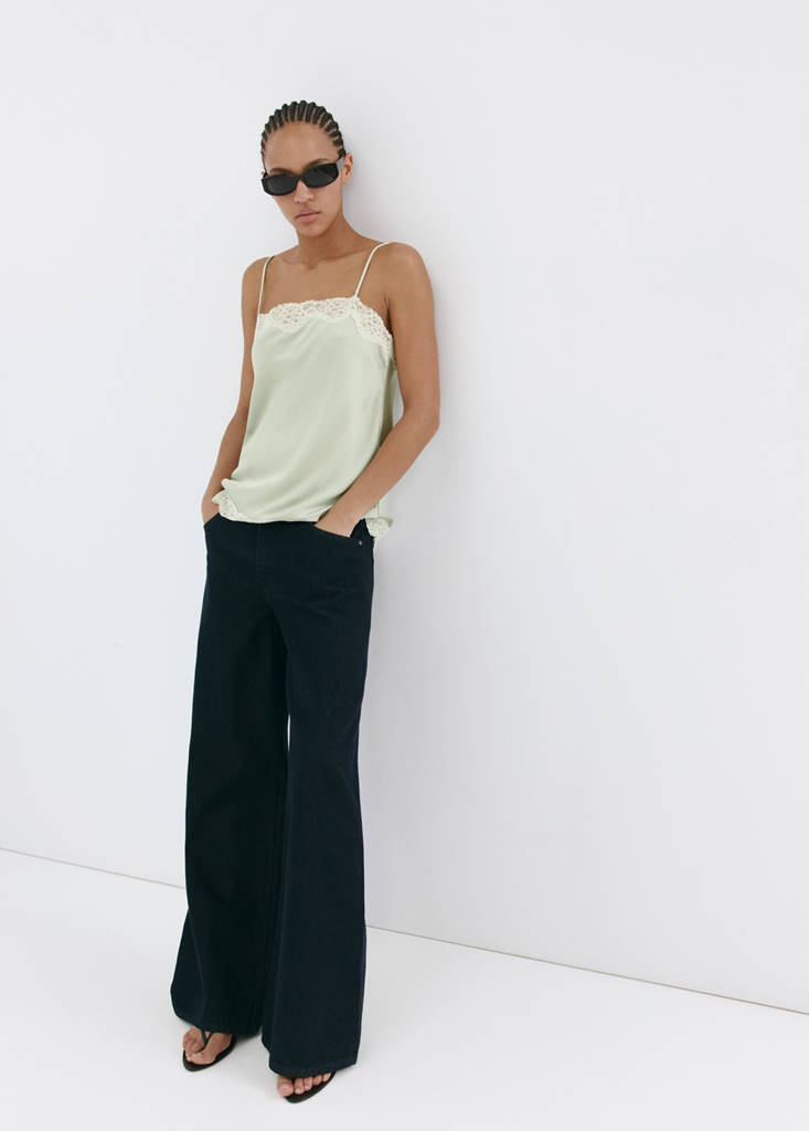 Lace detail satin top — Pastel Green