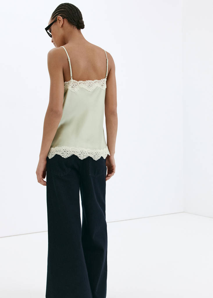 Lace detail satin top — Pastel Green