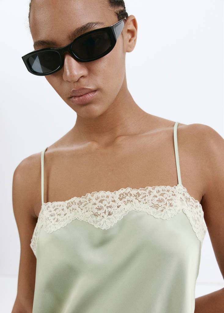 Lace detail satin top — Pastel Green