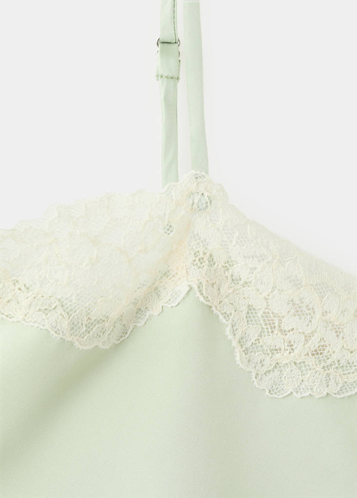 Lace detail satin top — Pastel Green