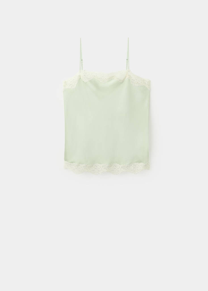 Lace detail satin top — Pastel Green
