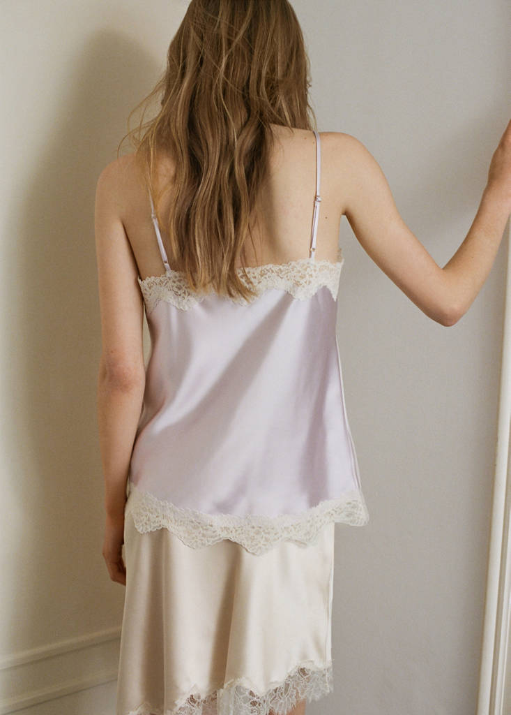 Lace detail satin top — Light/Pastel Purple