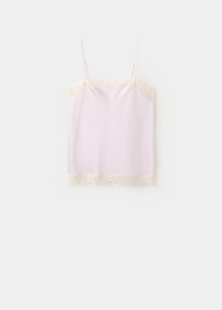 Lace detail satin top — Light/Pastel Purple