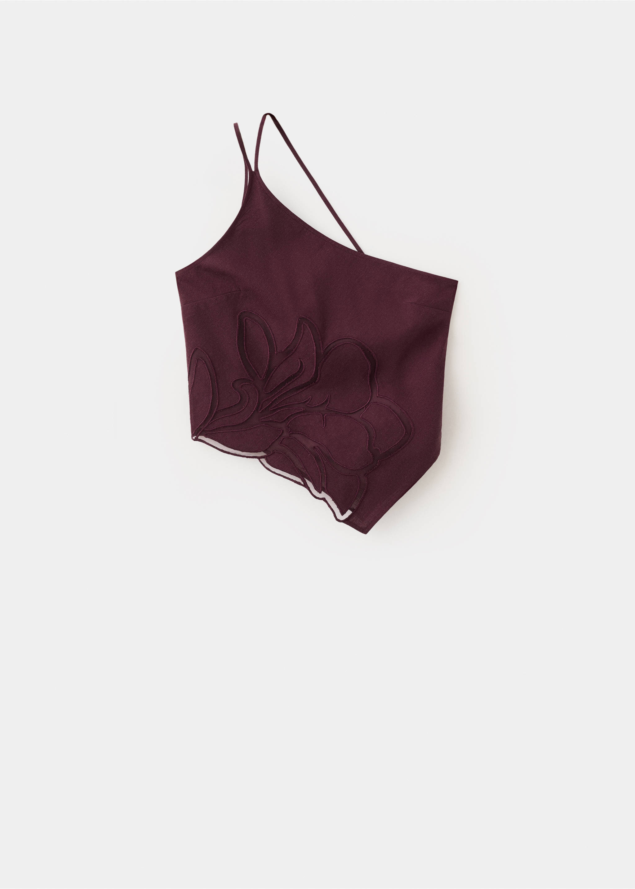 Asymmetric floral embroidered top - Article without model, Maroon. Ref: 37061370-00.