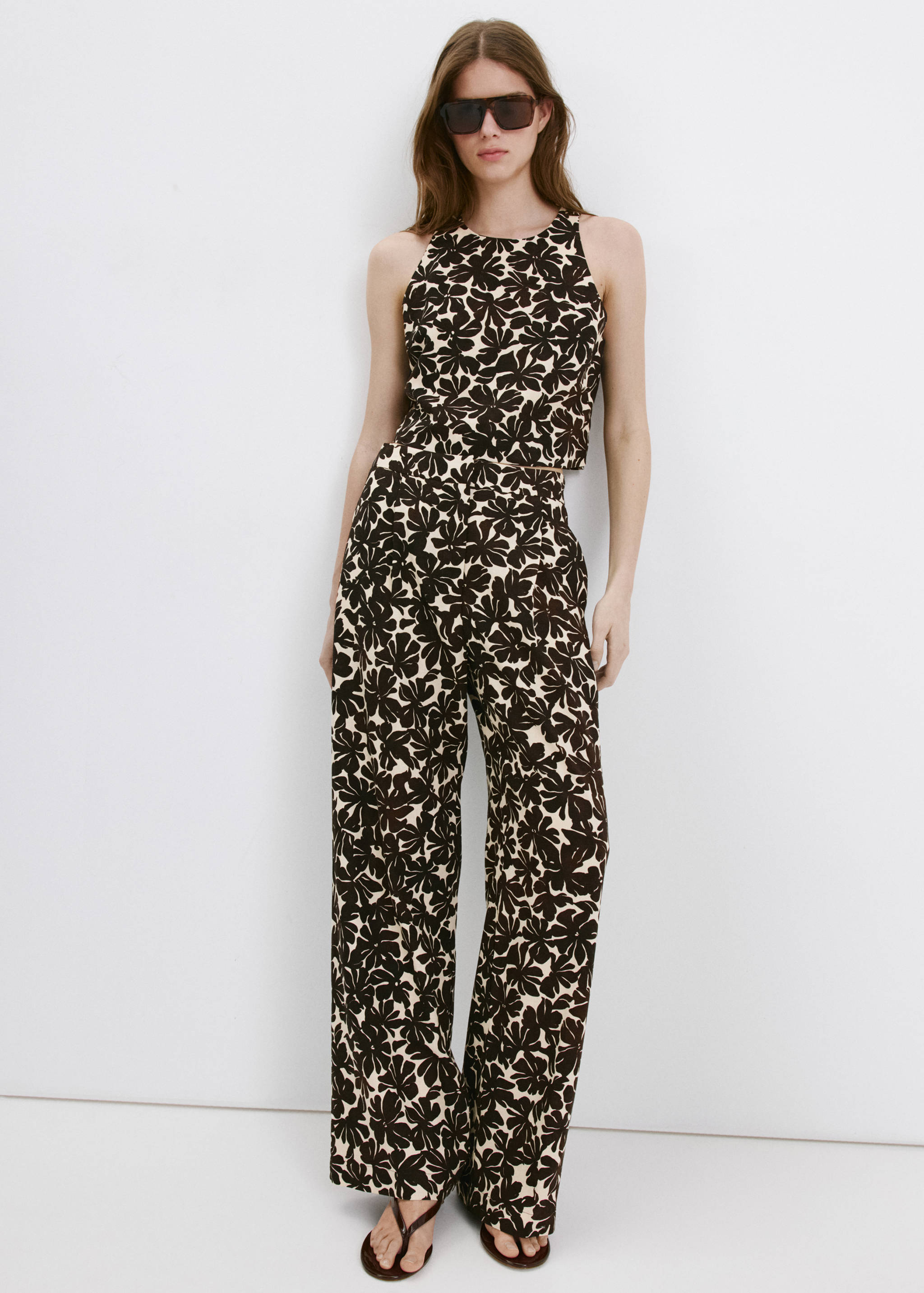 Floral print straight trousers - General plane
