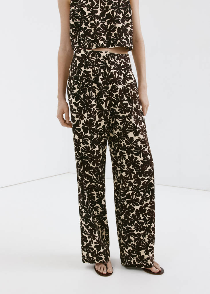 Floral print straight trousers — Ecru