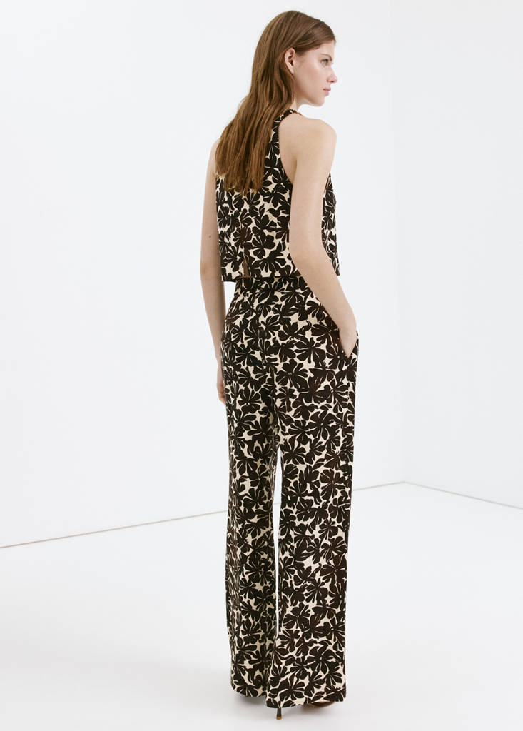 Floral print straight trousers — Ecru