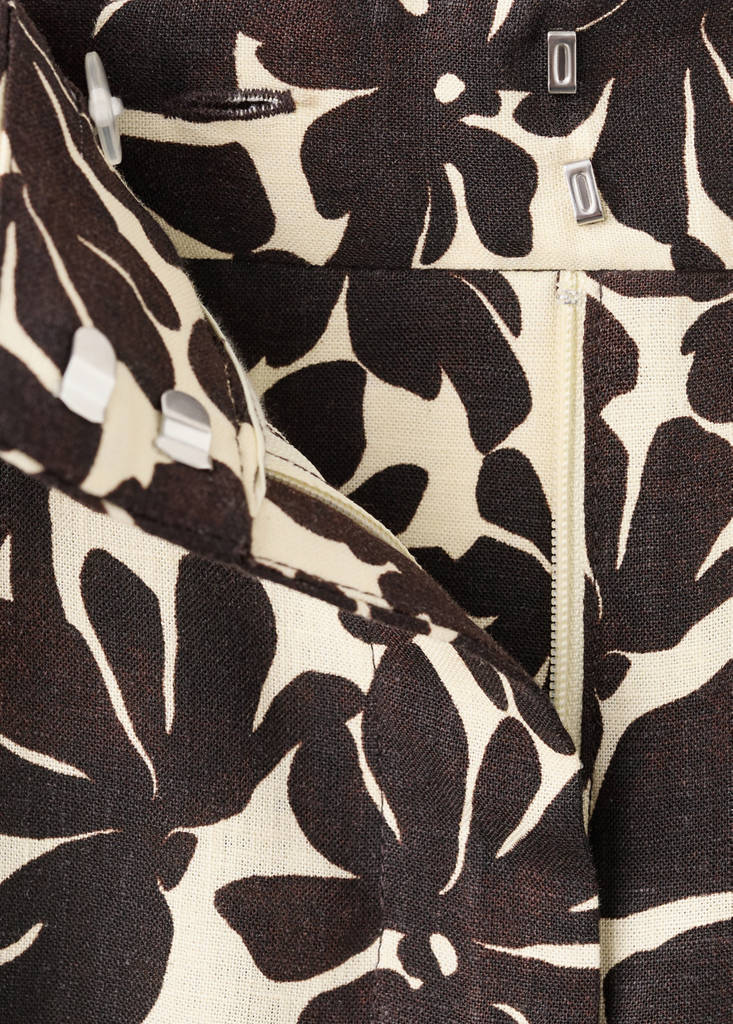 Floral print straight trousers — Ecru