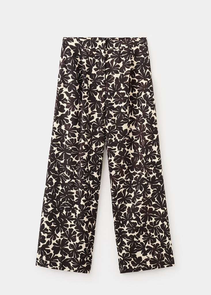 Floral print straight trousers — Ecru