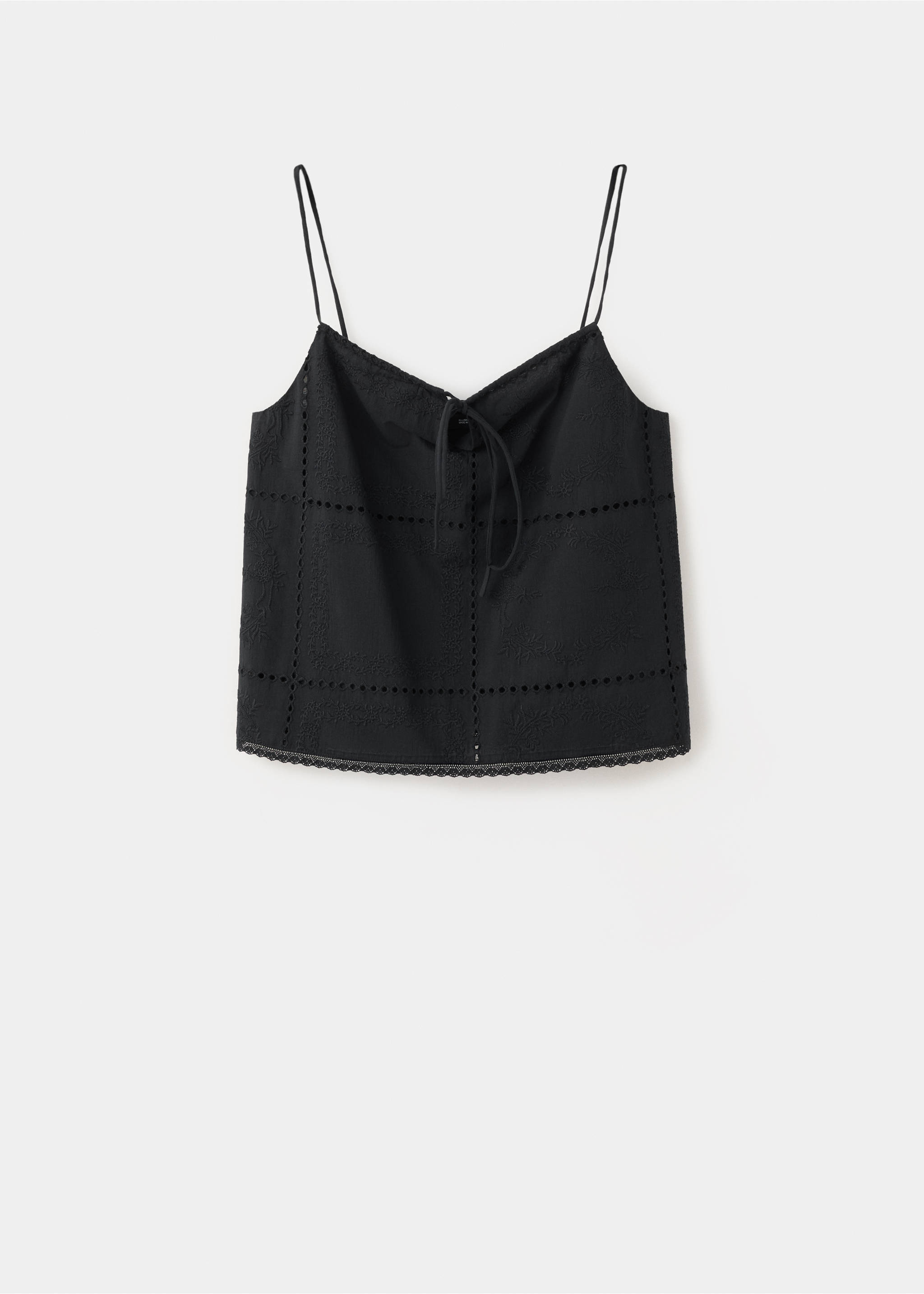 Embroidered cotton top - Article without model, Black. Ref: 37061379-00.