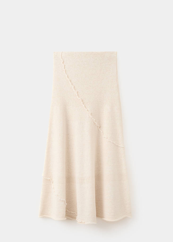 Ribbed skirt with wavy stitching details — Sand