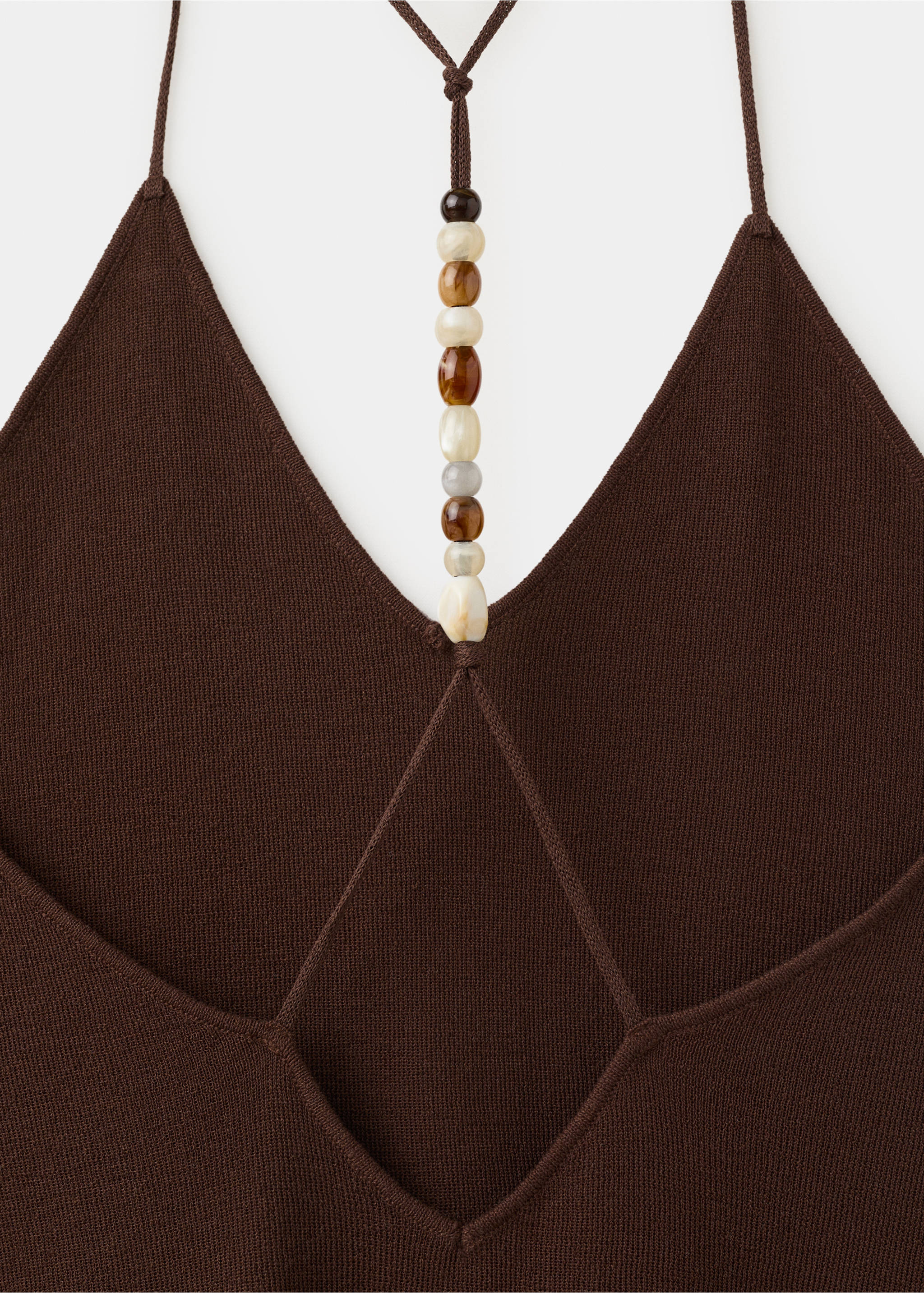 Robe col en V à perles - Détail de l'article 8, Chocolat. Ref: 37061381-00.