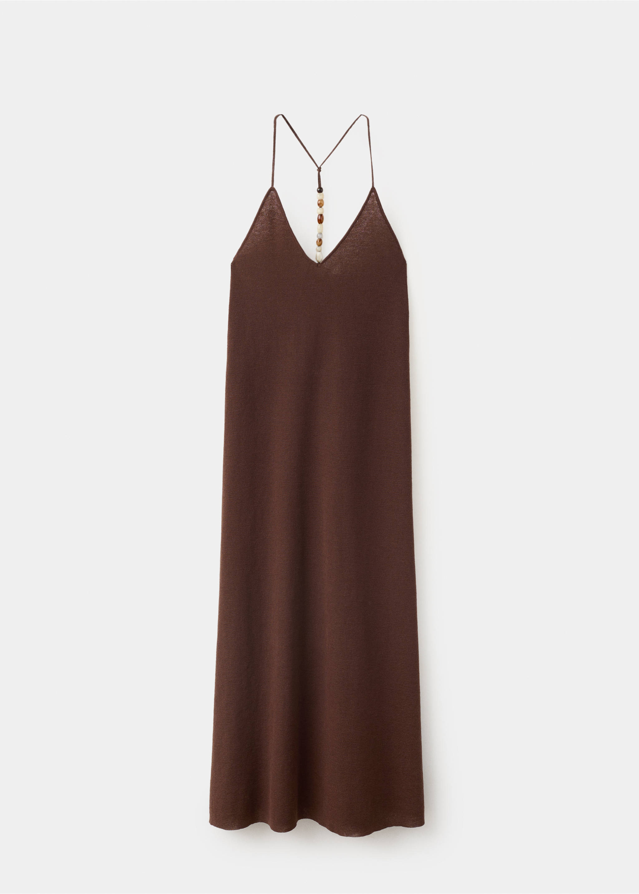 Robe col en V à perles - Article sans modèle, Chocolat. Ref: 37061381-00.