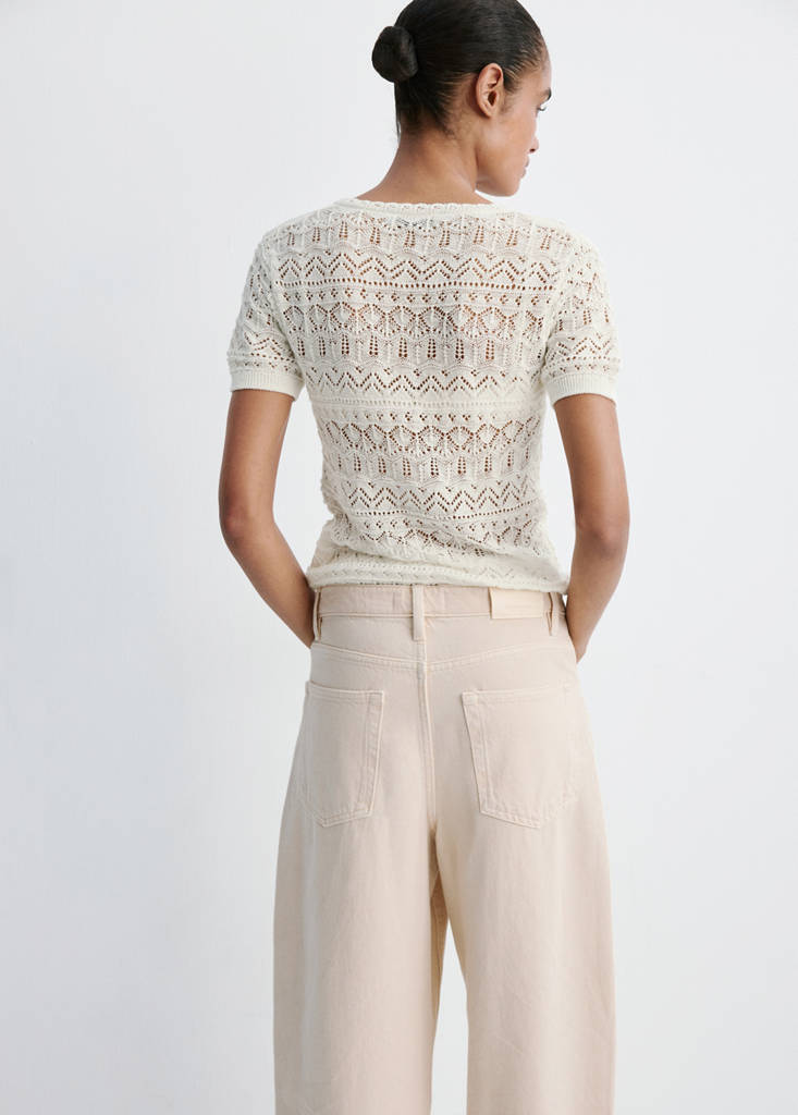 Short-sleeve openwork knit cardigan — Ecru