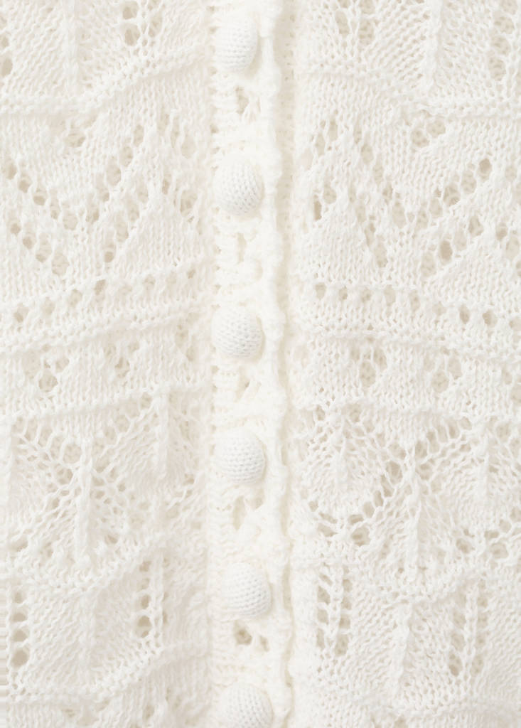 Short-sleeve openwork knit cardigan — Ecru