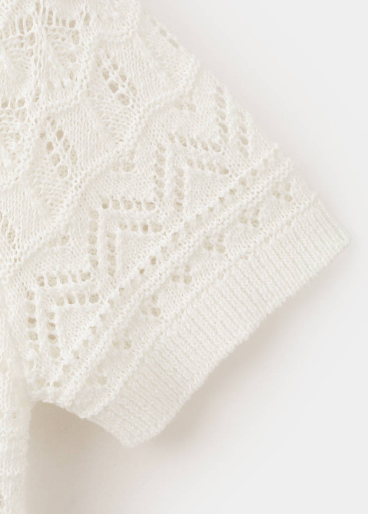 Short-sleeve openwork knit cardigan — Ecru