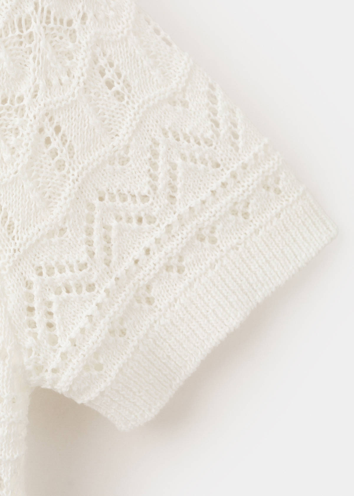Short-sleeve openwork knit cardigan — Ecru
