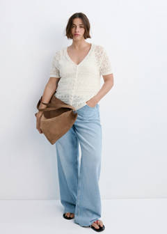 Short-sleeve openwork knit cardigan — Ecru 5