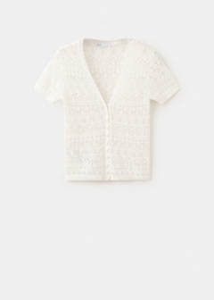Short-sleeve openwork knit cardigan — Ecru 8