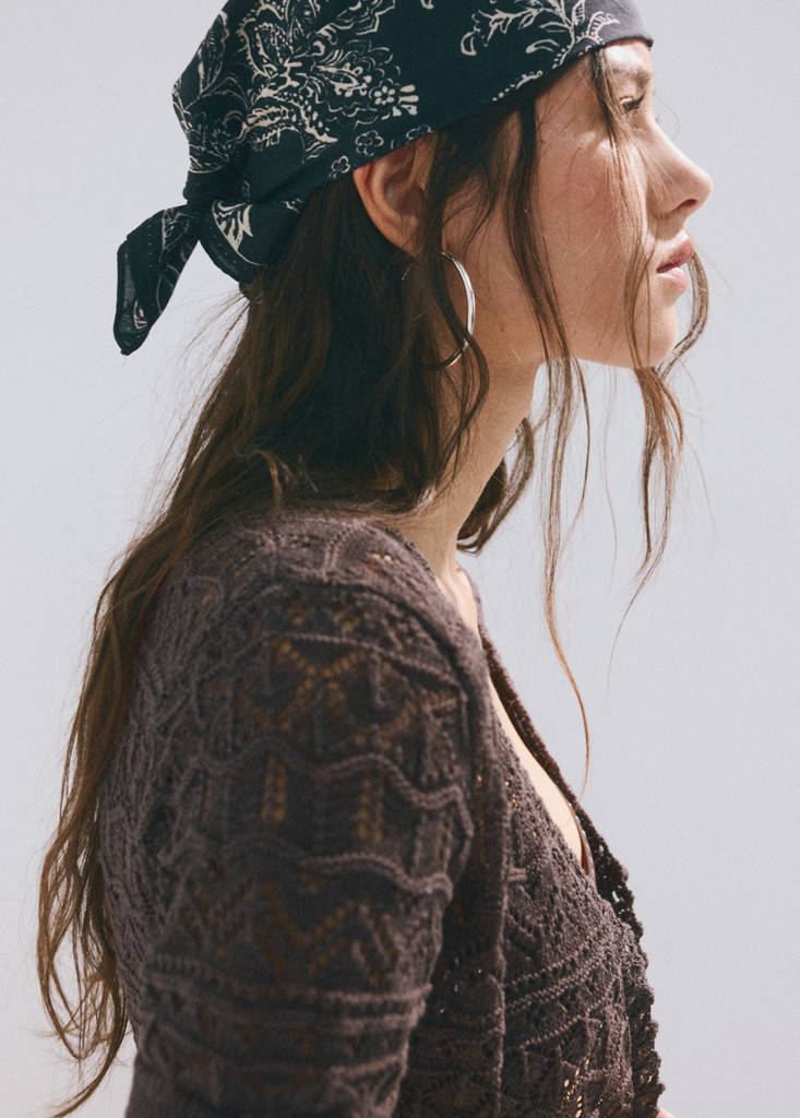 Short-sleeve openwork knit cardigan — Chocolate
