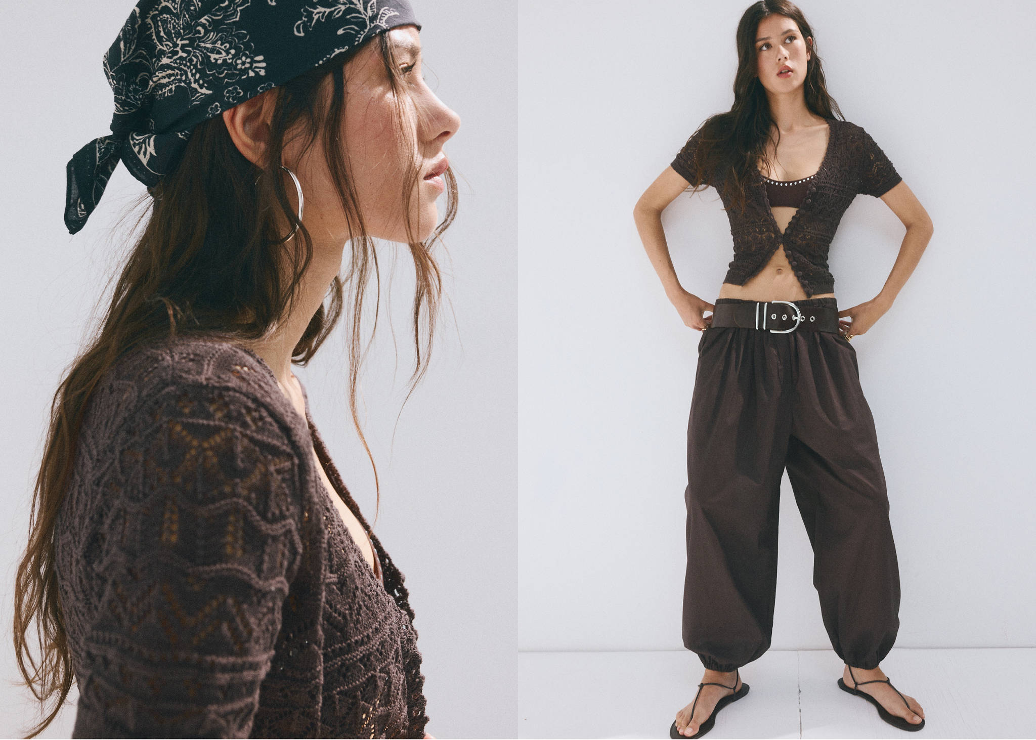 Short-sleeve openwork knit cardigan - Panoramic plane