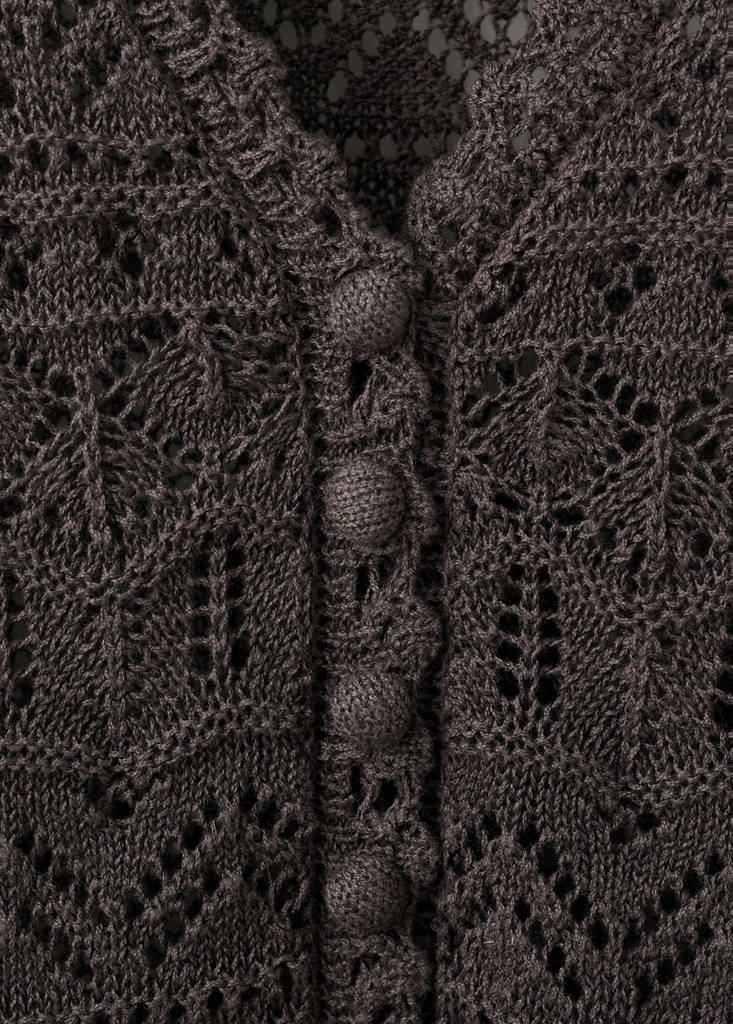 Short-sleeve openwork knit cardigan — Chocolate