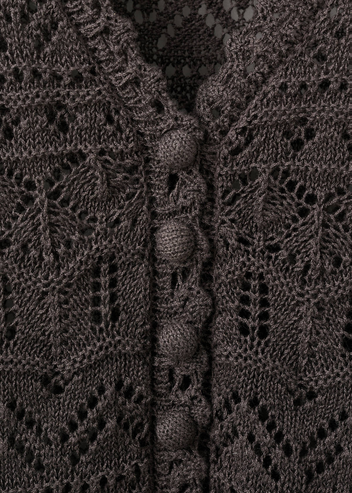 Short-sleeve openwork knit cardigan — Chocolate