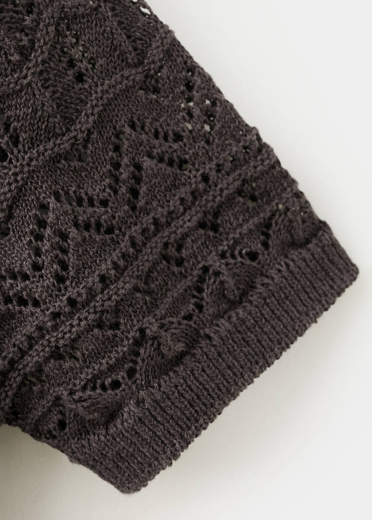Short-sleeve openwork knit cardigan — Chocolate