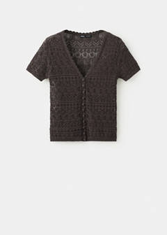 Short-sleeve openwork knit cardigan — Chocolate 6