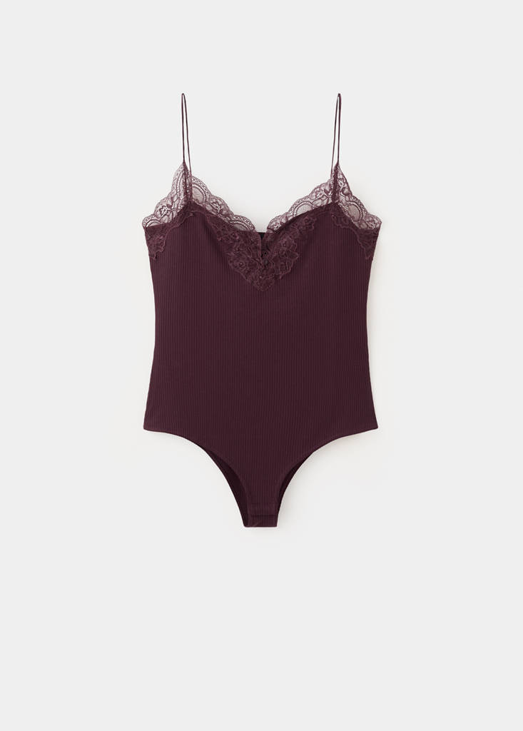 V-neck lace body — Plum
