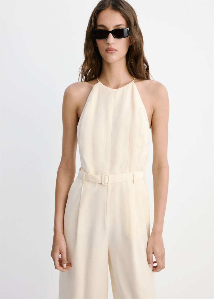 Halter jumpsuit with belt detail
