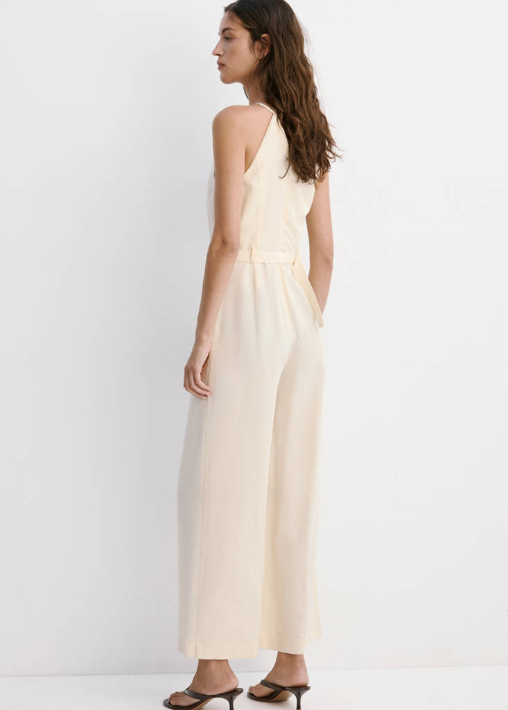 Halter jumpsuit with belt detail — Ecru