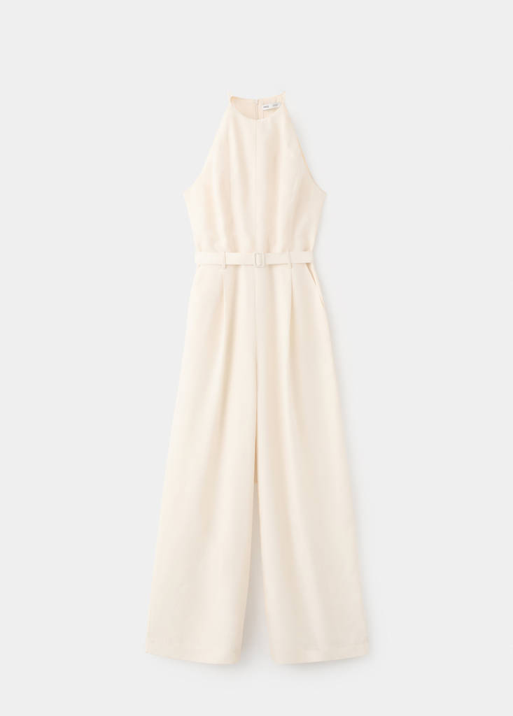 Halter jumpsuit with belt detail — Ecru