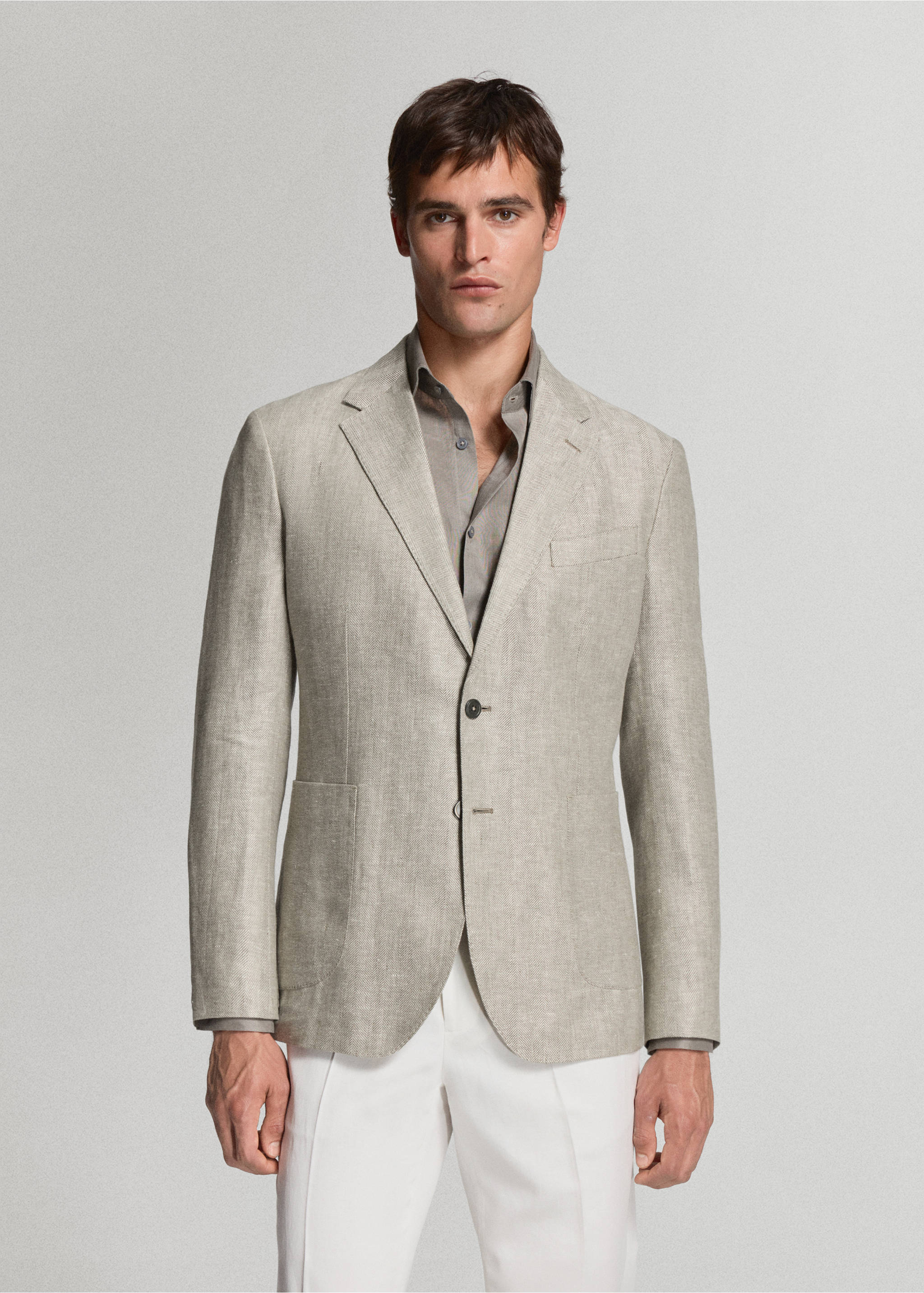 Americana 100% lino slim fit - Plano medio, Verde. Ref: 37061391-01.