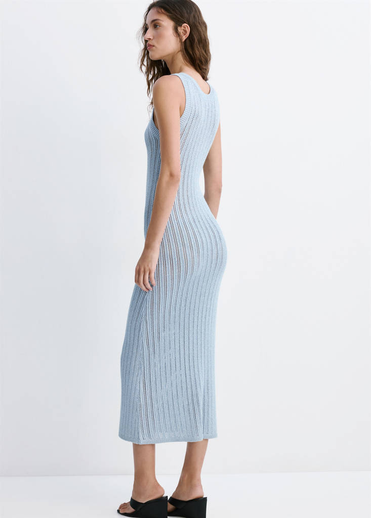 Long openwork knitted dress — Sky Blue