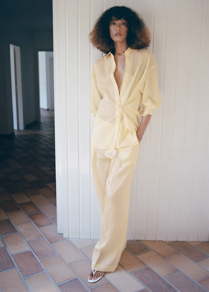 Lyocell striped blouse with bow detail — Yellow