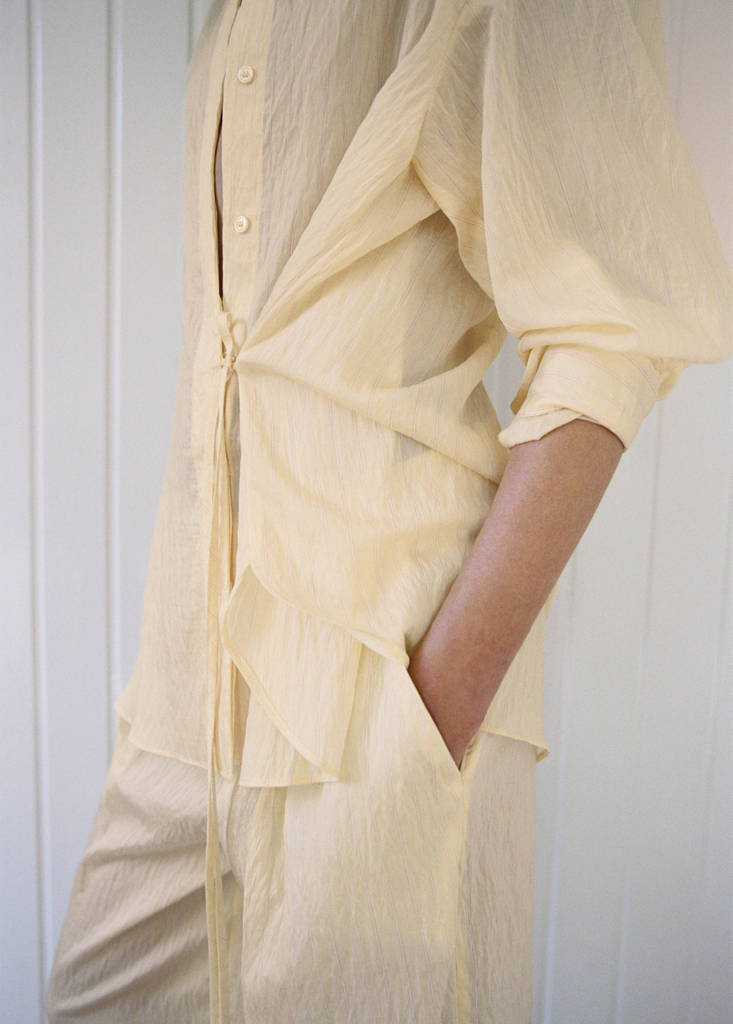 Lyocell striped blouse with bow detail — Yellow