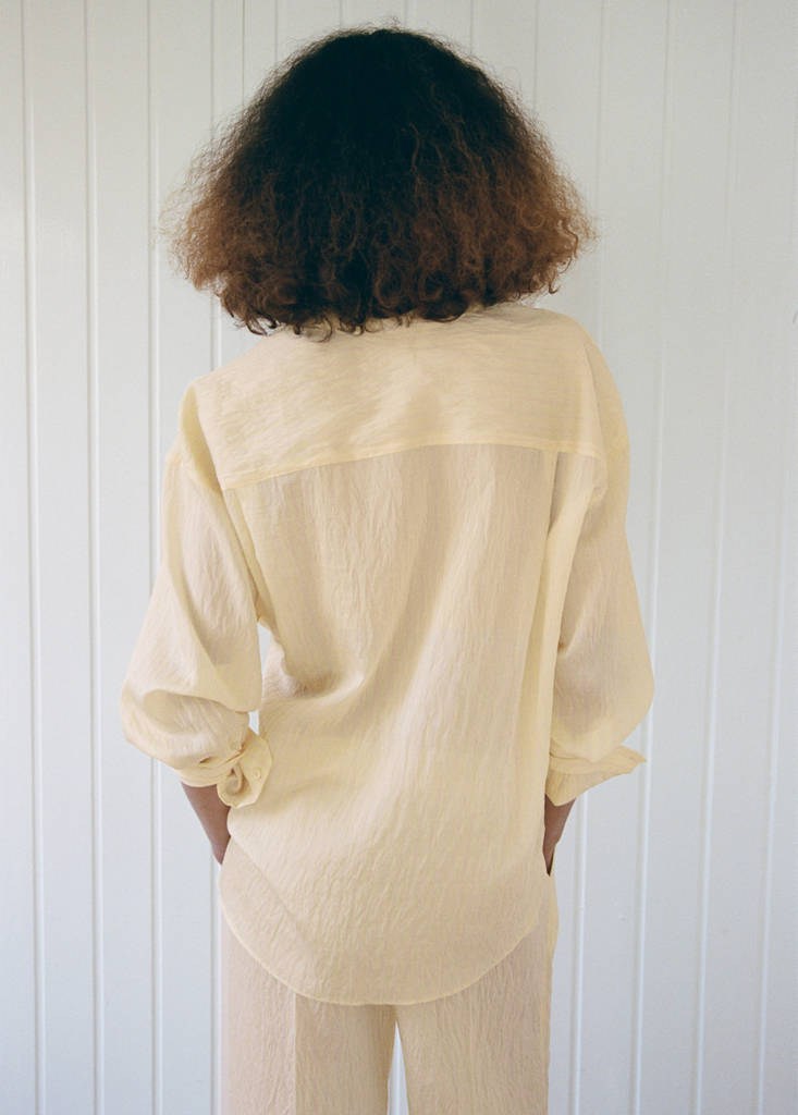 Lyocell striped blouse with bow detail — Yellow