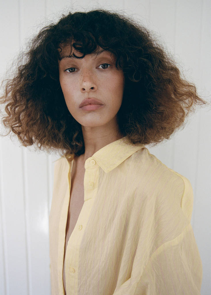 Lyocell striped blouse with bow detail — Yellow