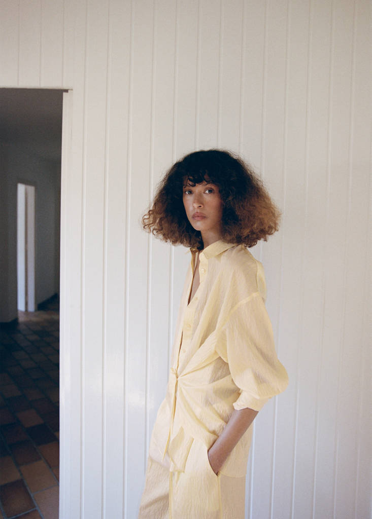 Lyocell striped blouse with bow detail — Yellow
