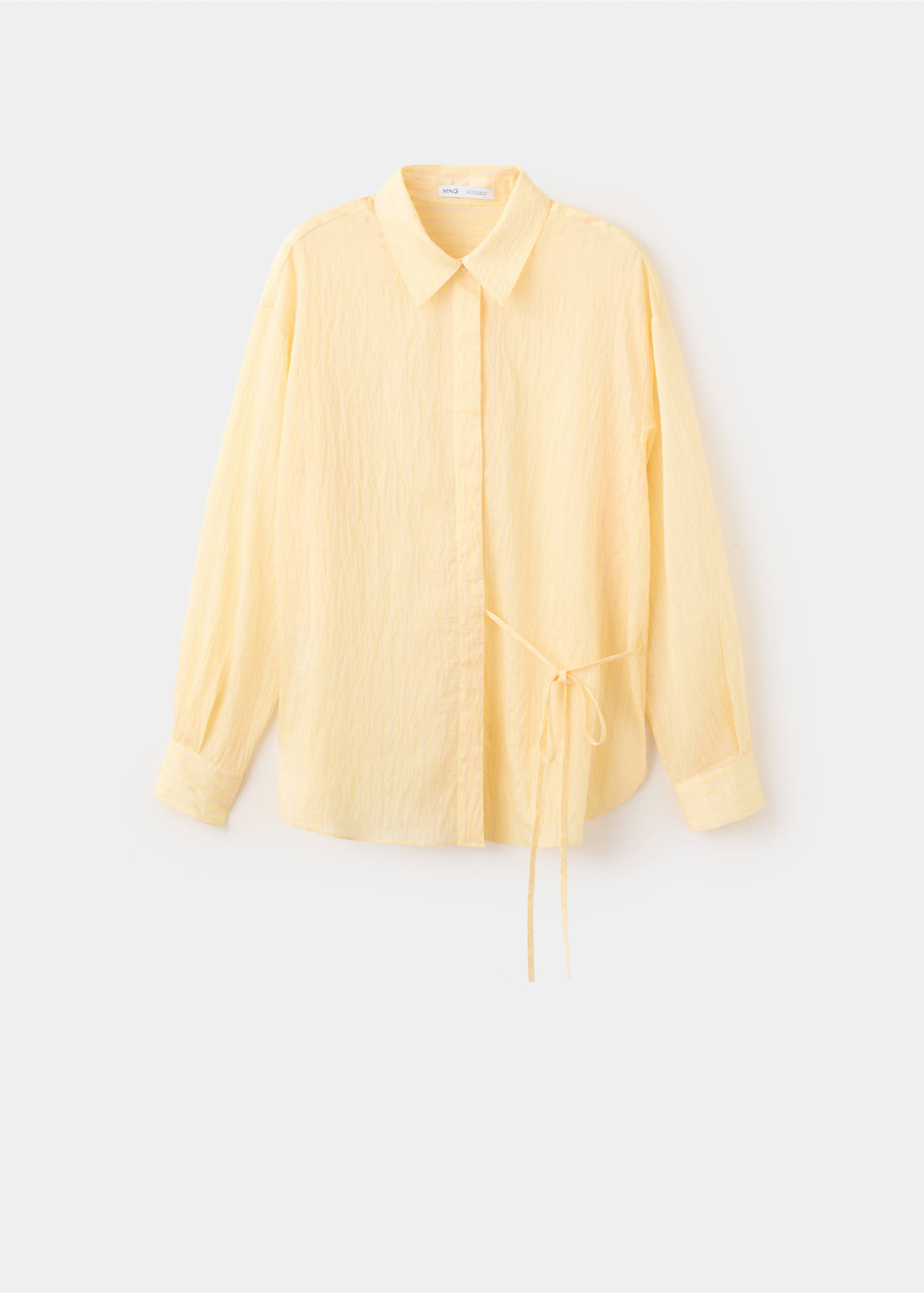Lyocell striped shirt with bow detail - Article without model, Yellow. Ref: 37061398-00.