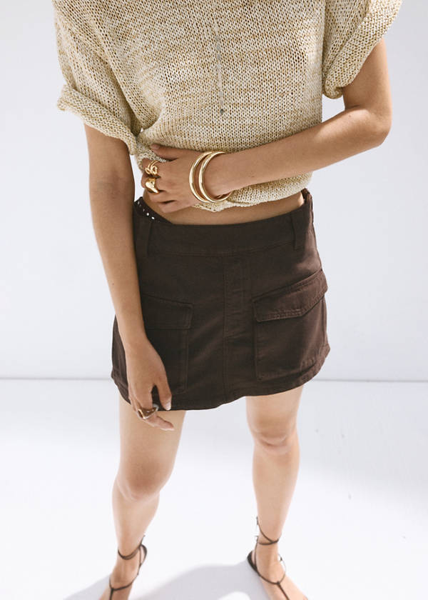 Cargo denim culottes — Chocolate