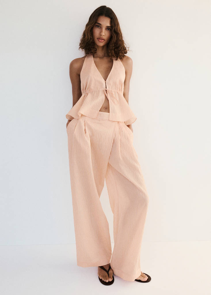 Striped lyocell trousers — Orange