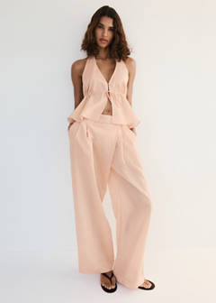 Striped lyocell trousers — Orange 2