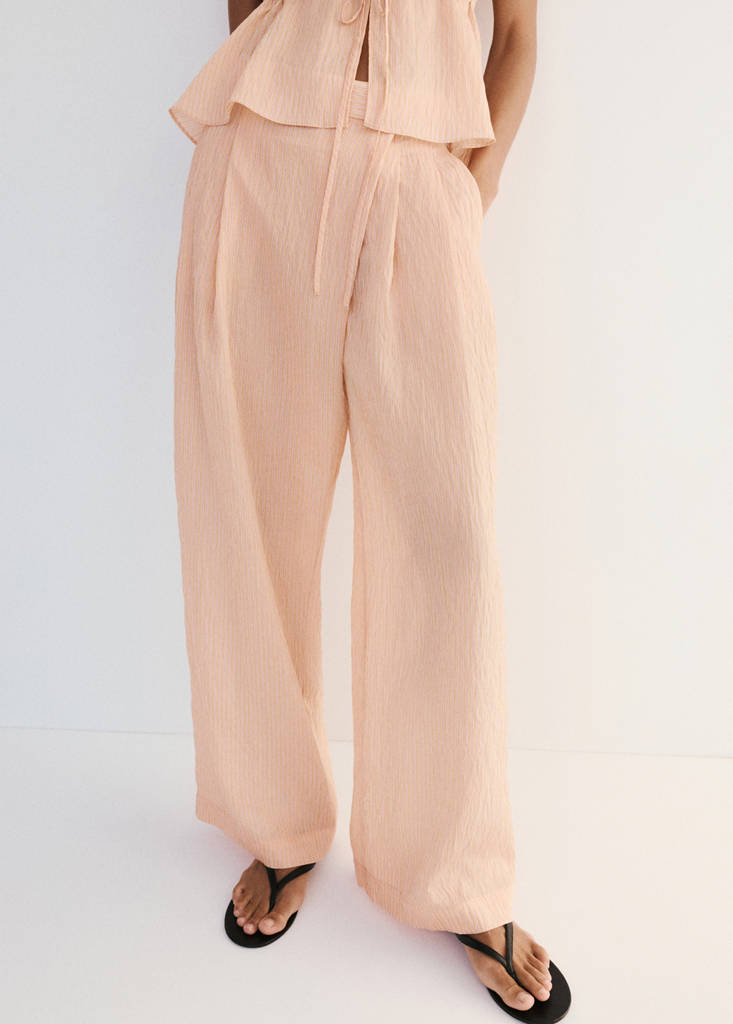 Striped lyocell trousers — Orange
