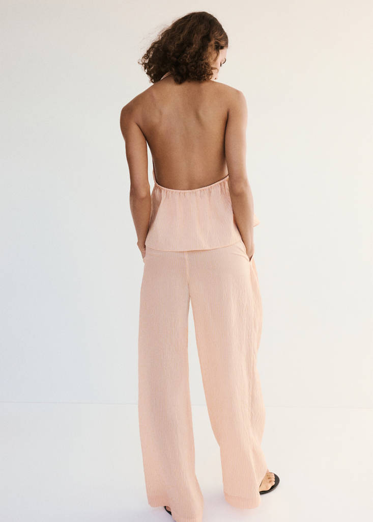 Striped lyocell trousers — Orange