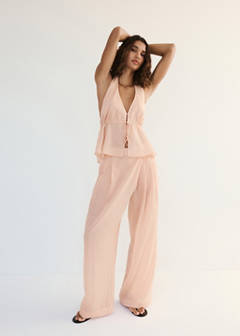 Striped lyocell trousers — Orange 6